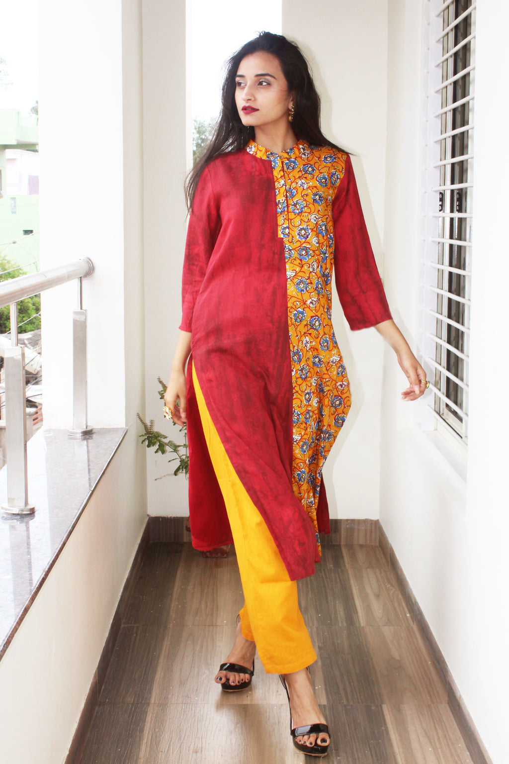 Abstract Floral Print Kurta