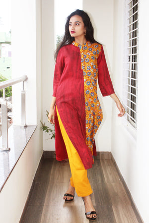 Abstract Floral Print Kurta