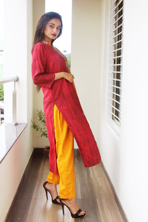 Abstract Floral Print Kurta