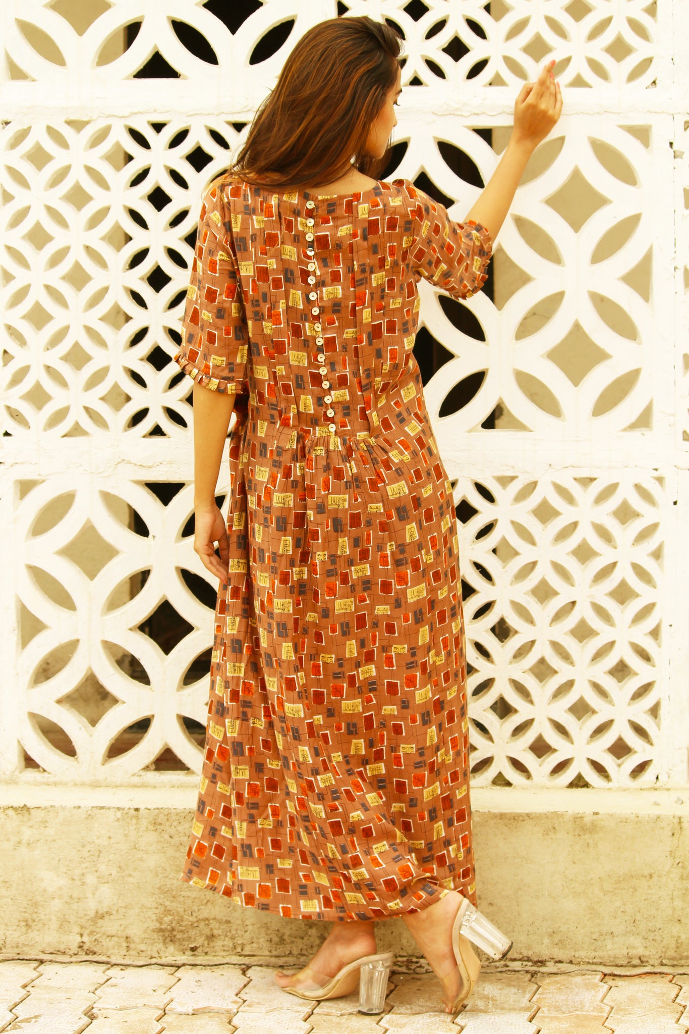Abstract Print Box Pleat Dress