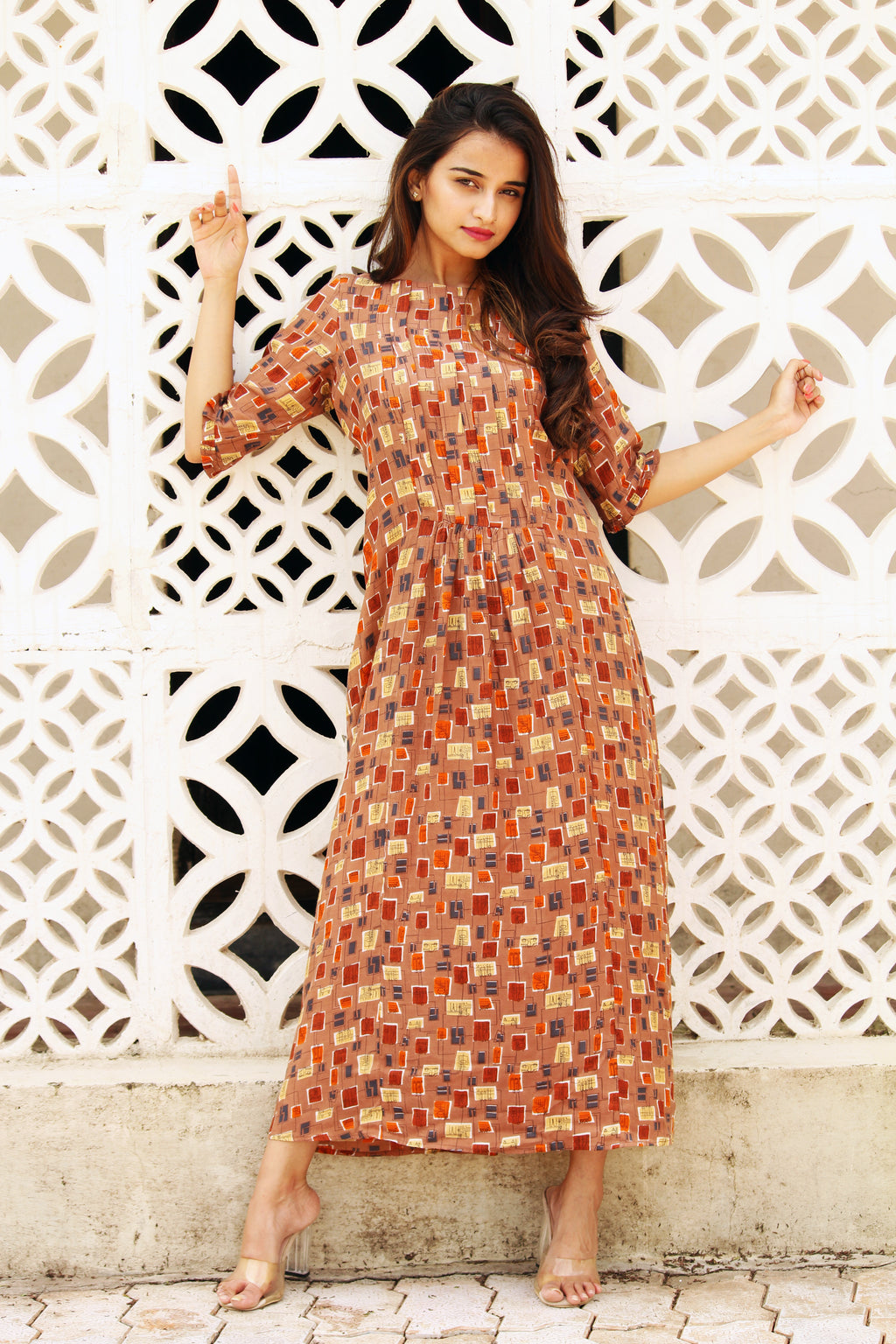Abstract Print Box Pleat Dress