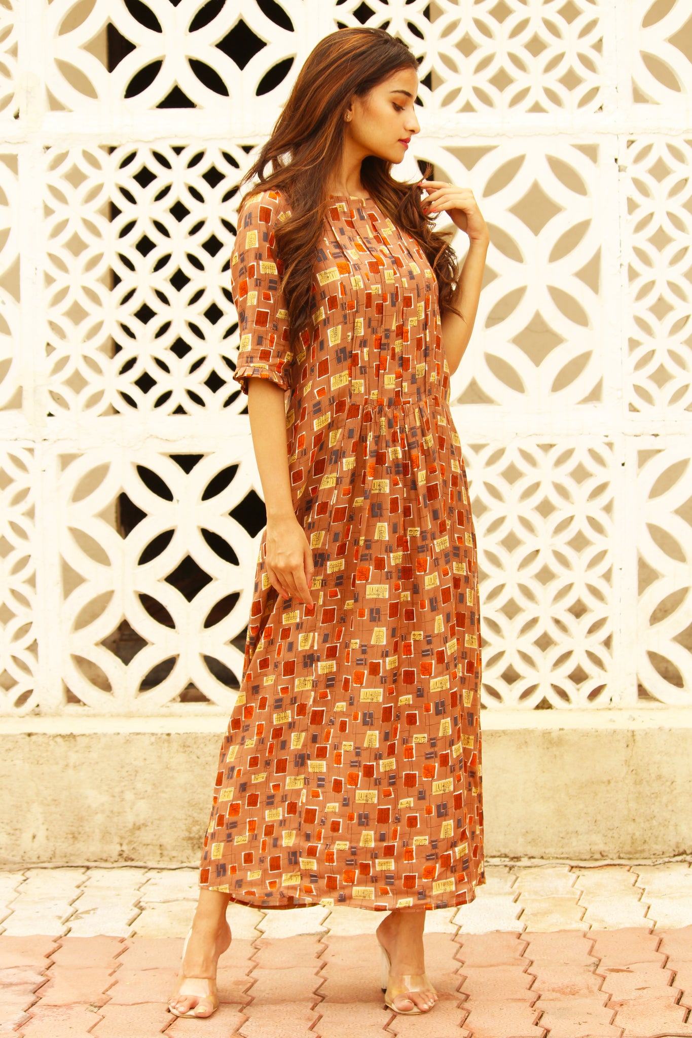 Abstract Print Box Pleat Dress