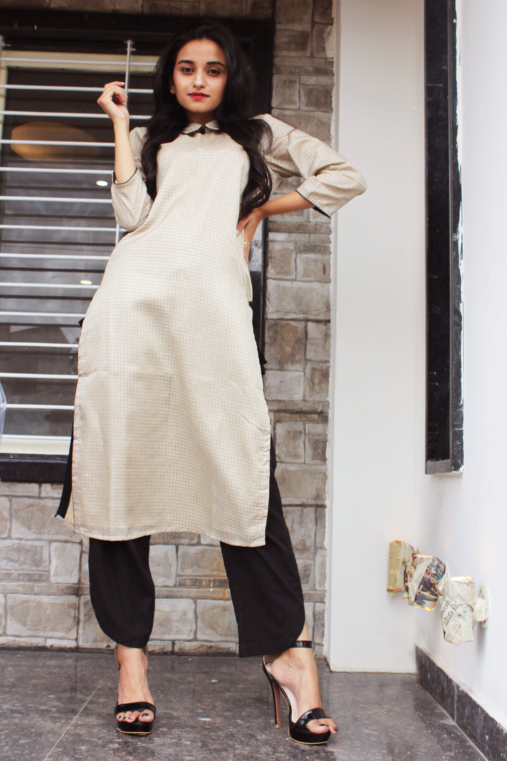 Back Button Down Mangalgiri Cotton Kurta