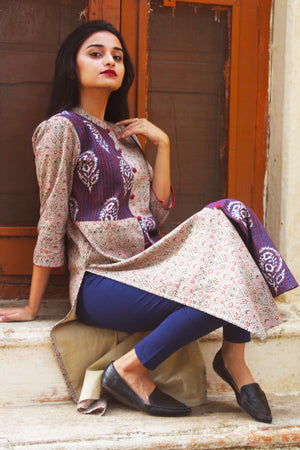 Beige And Maroon Paneled Kurta