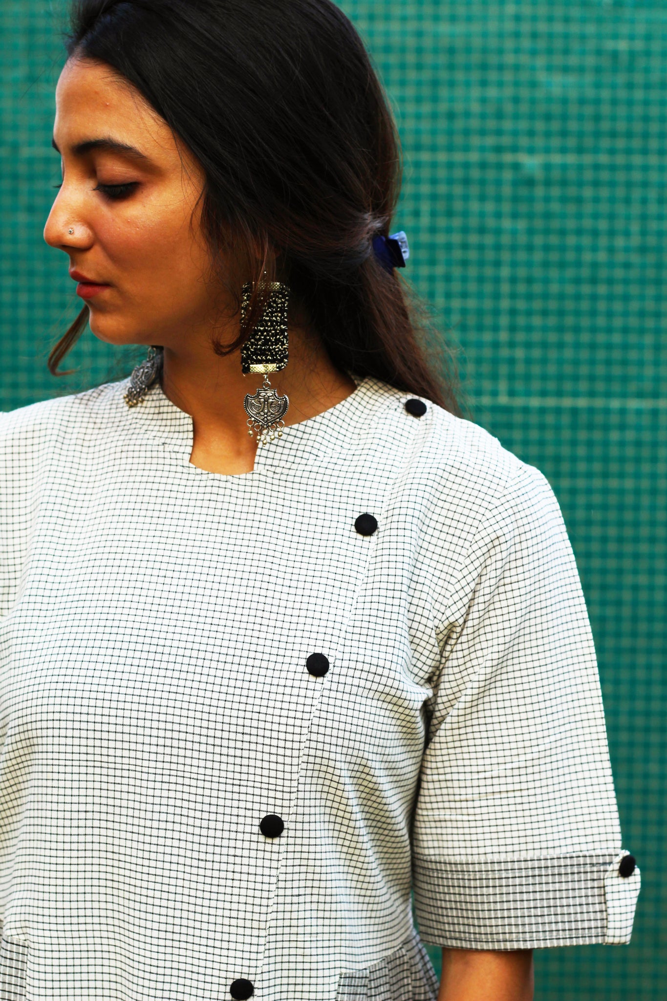 Black And White Small Checks Dress