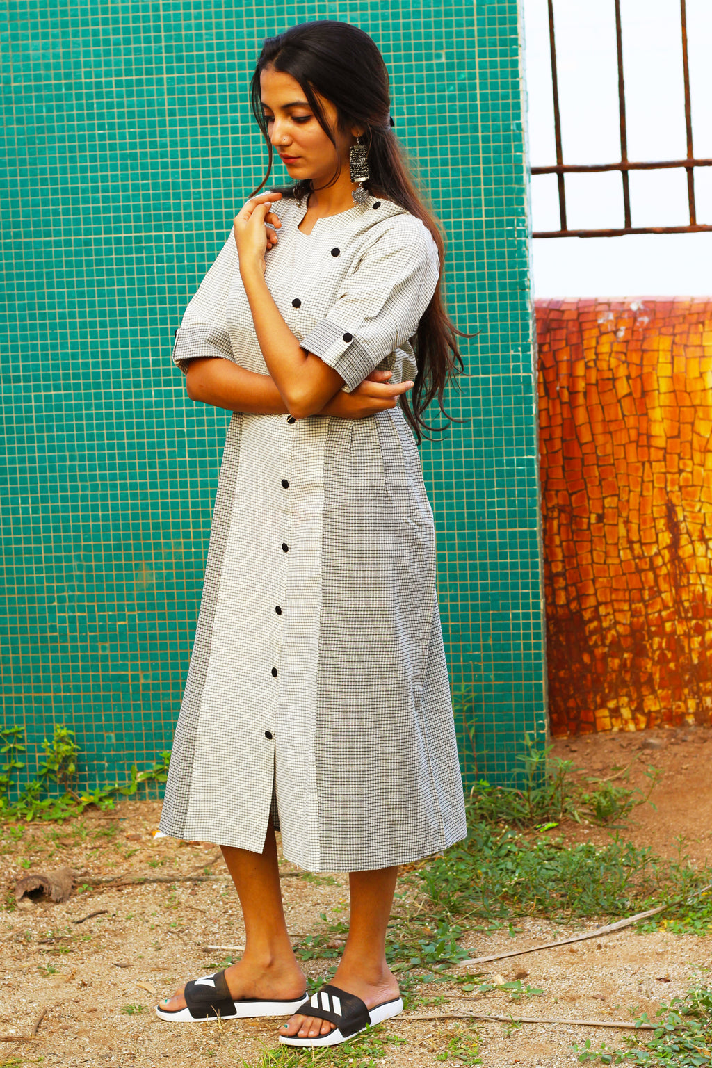 Black And White Small Checks Dress