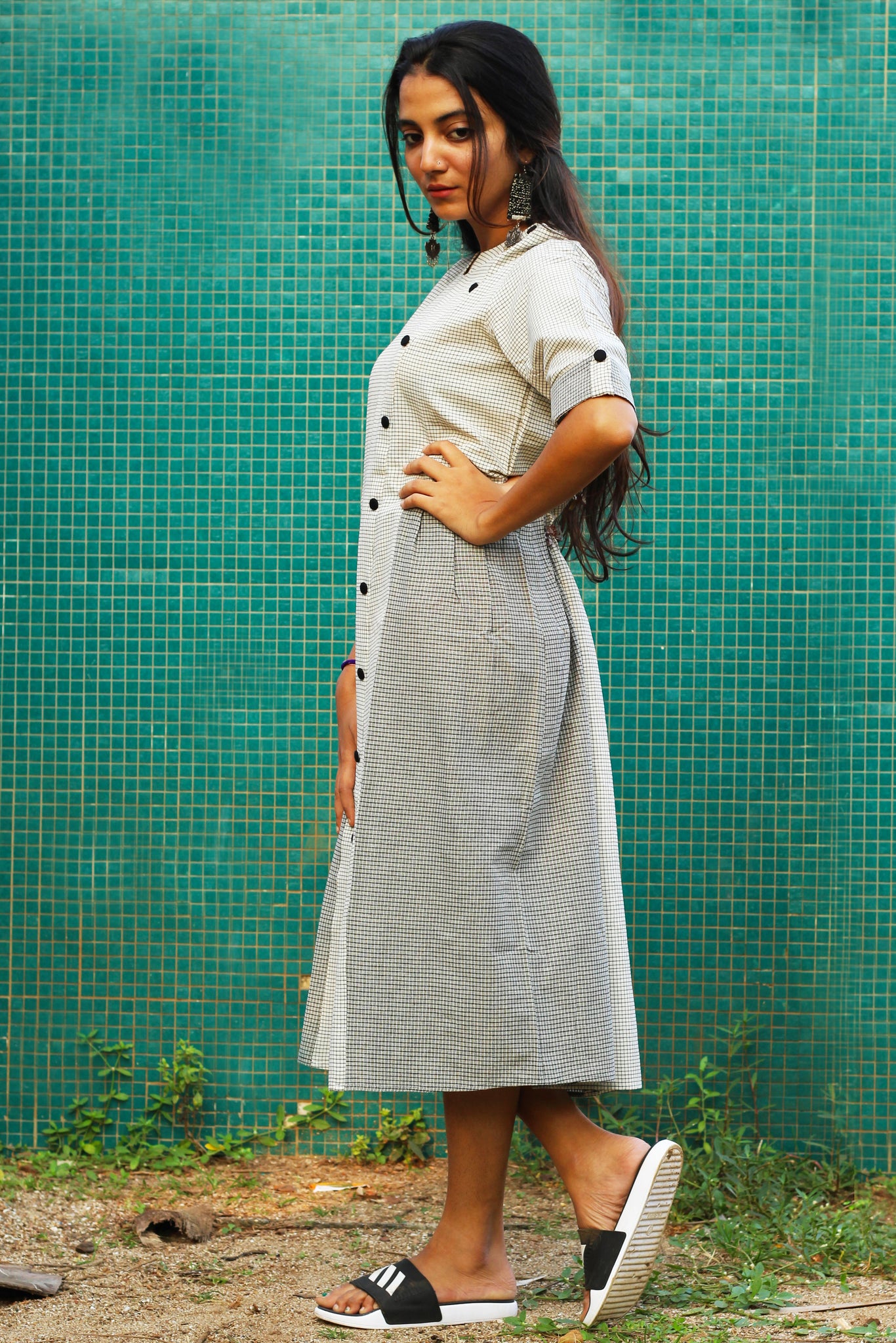 Black And White Small Checks Dress