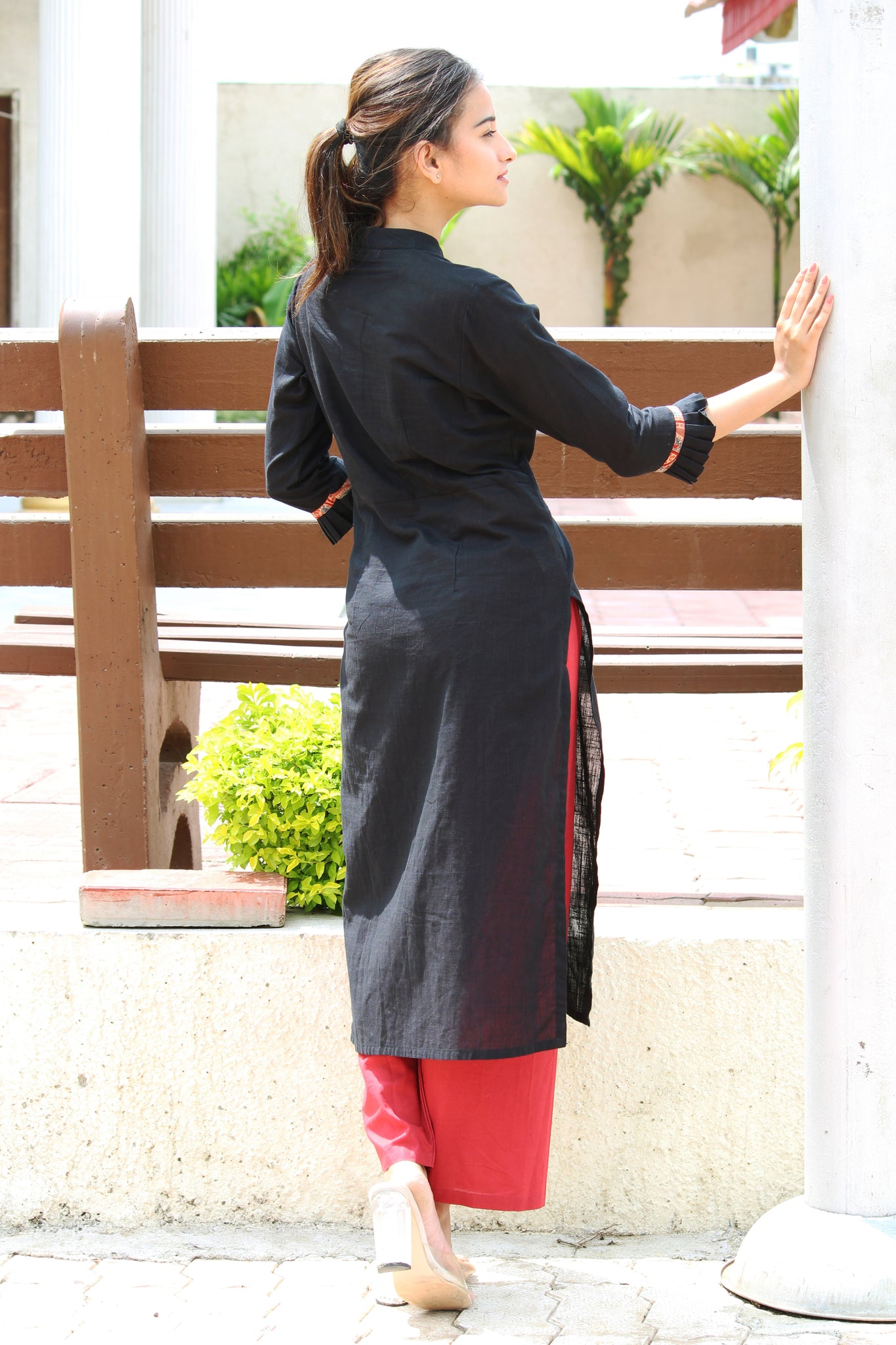 Black Cotton Slub Kurta