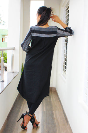 Black And Grey Stripes Cotton Kurta
