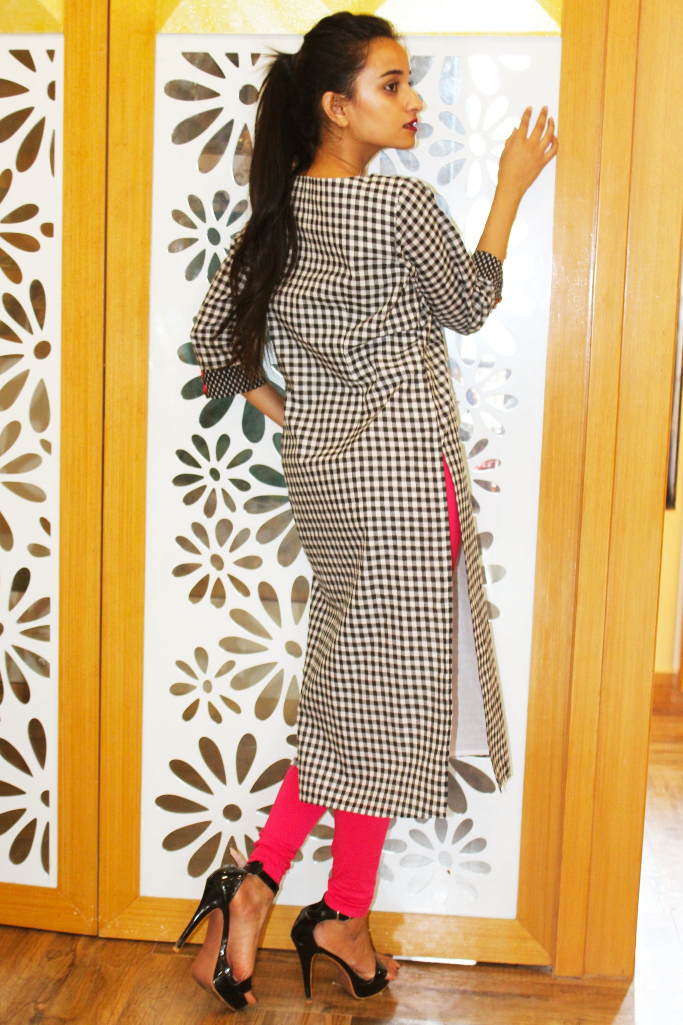 Black and White Gingham Checks Kurta