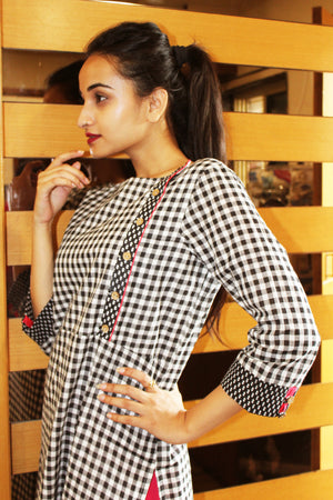 Black and White Gingham Checks Kurta