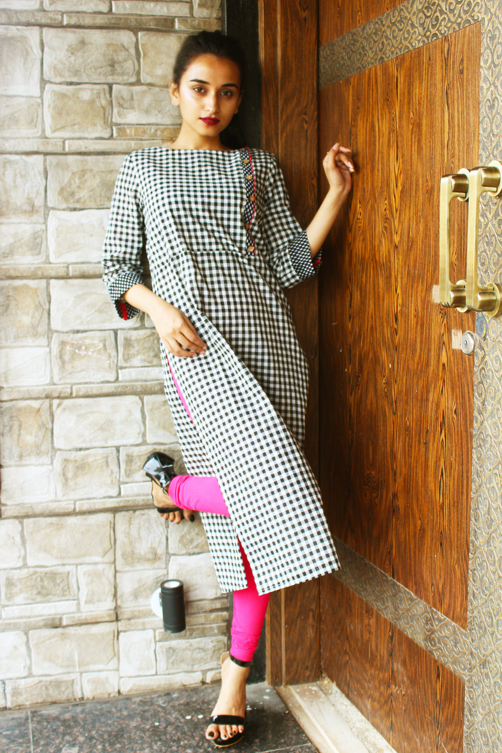 Black and White Gingham Checks Kurta
