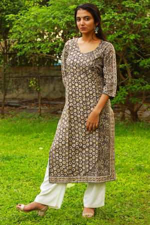 Brown Bagru Print Kurta