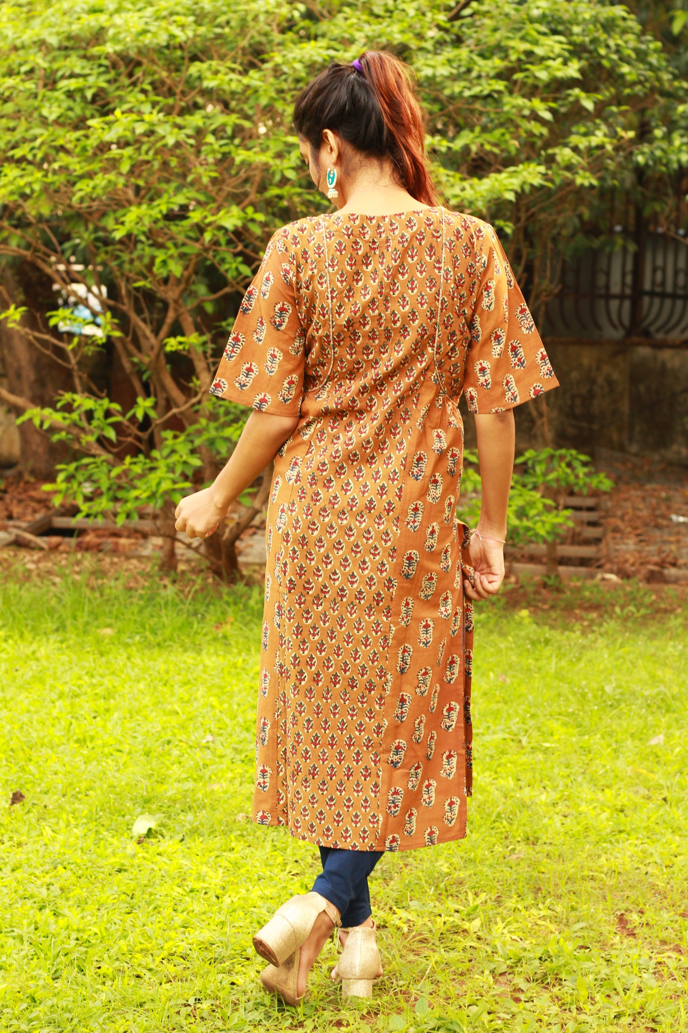 Brown Block Print Kurta