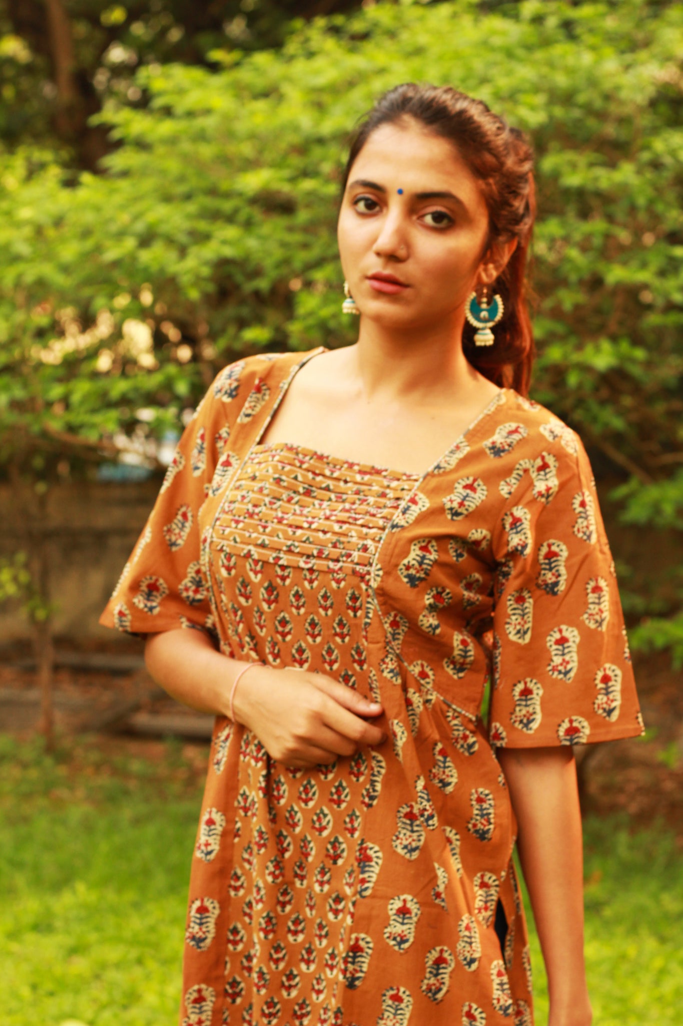 Brown Block Print Kurta