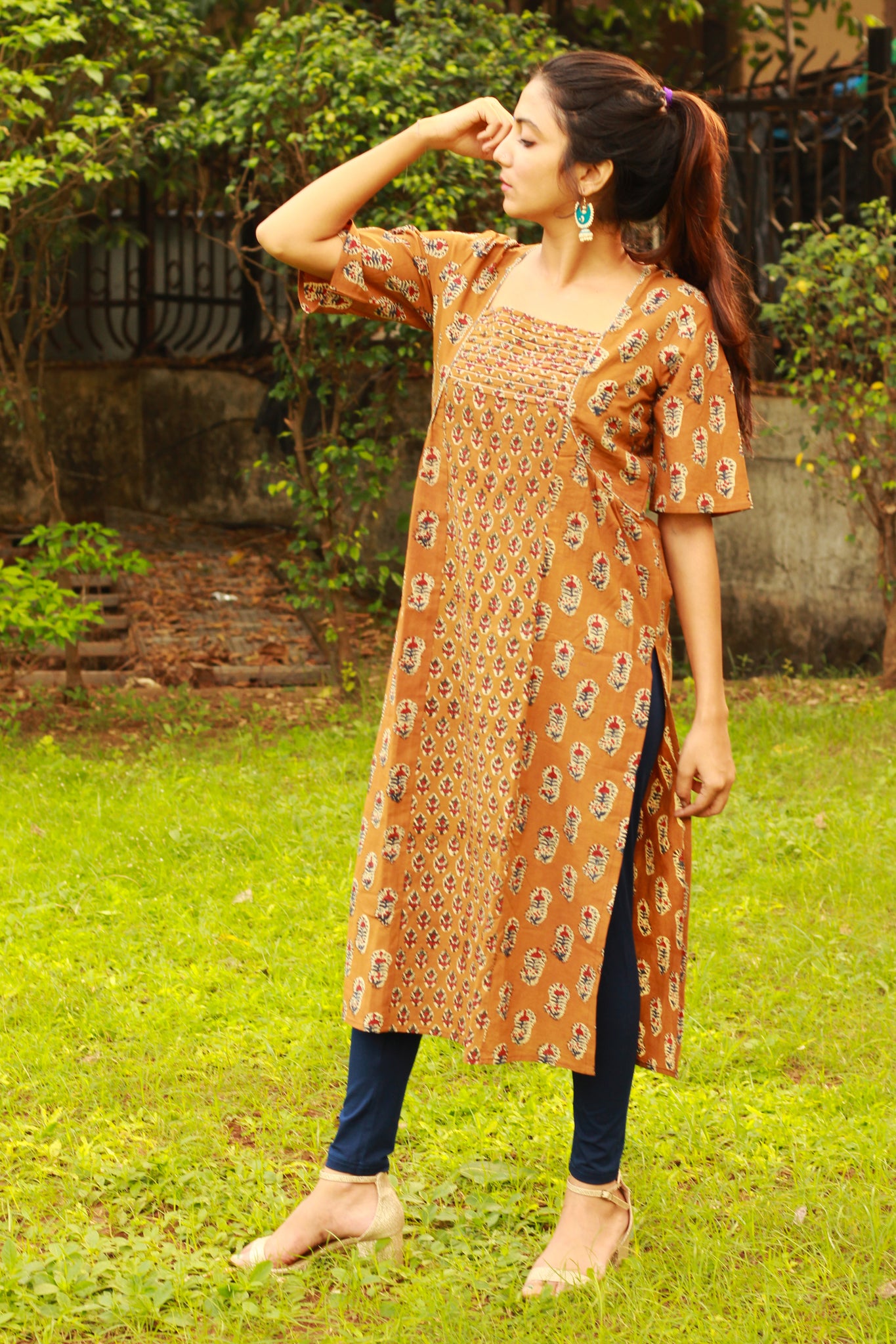 Brown Block Print Kurta