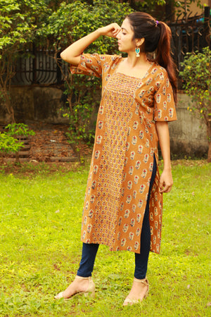 Brown Block Print Kurta