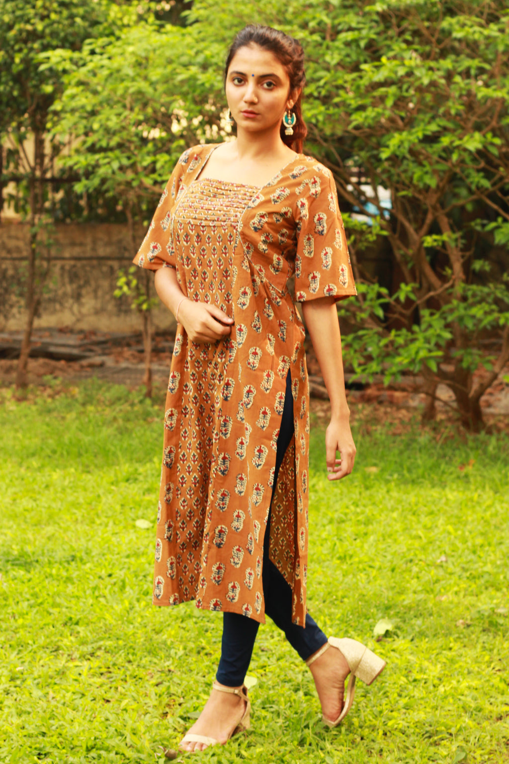 Brown Block Print Kurta