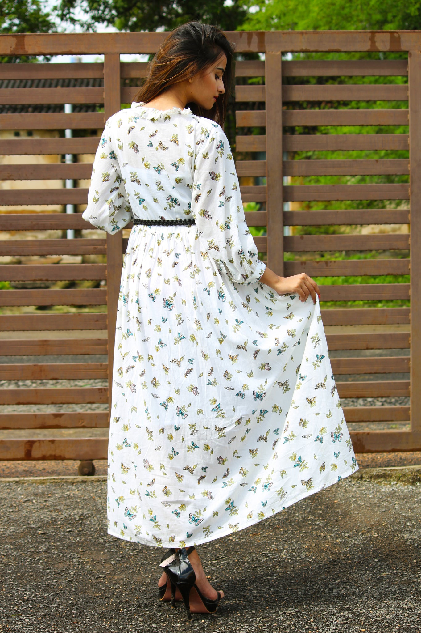 Butterfly Print Ruffle Dress