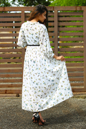 Butterfly Print Ruffle Dress