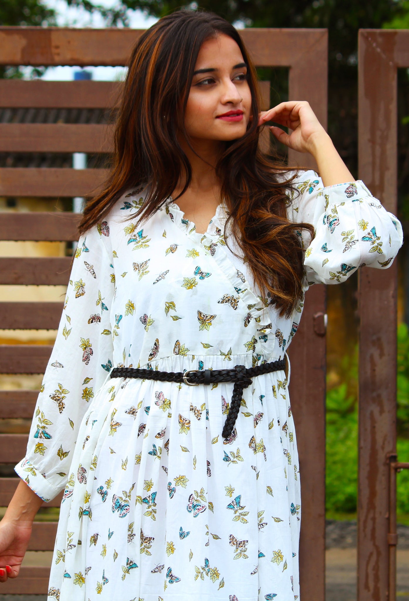 Butterfly Print Ruffle Dress