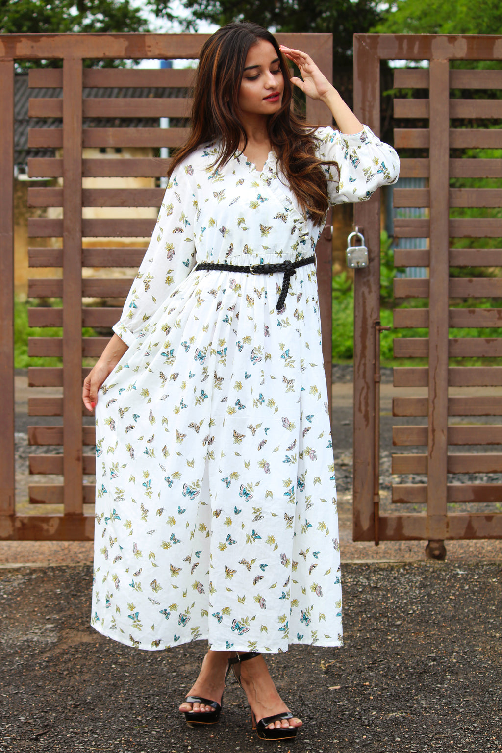 Butterfly Print Ruffle Dress