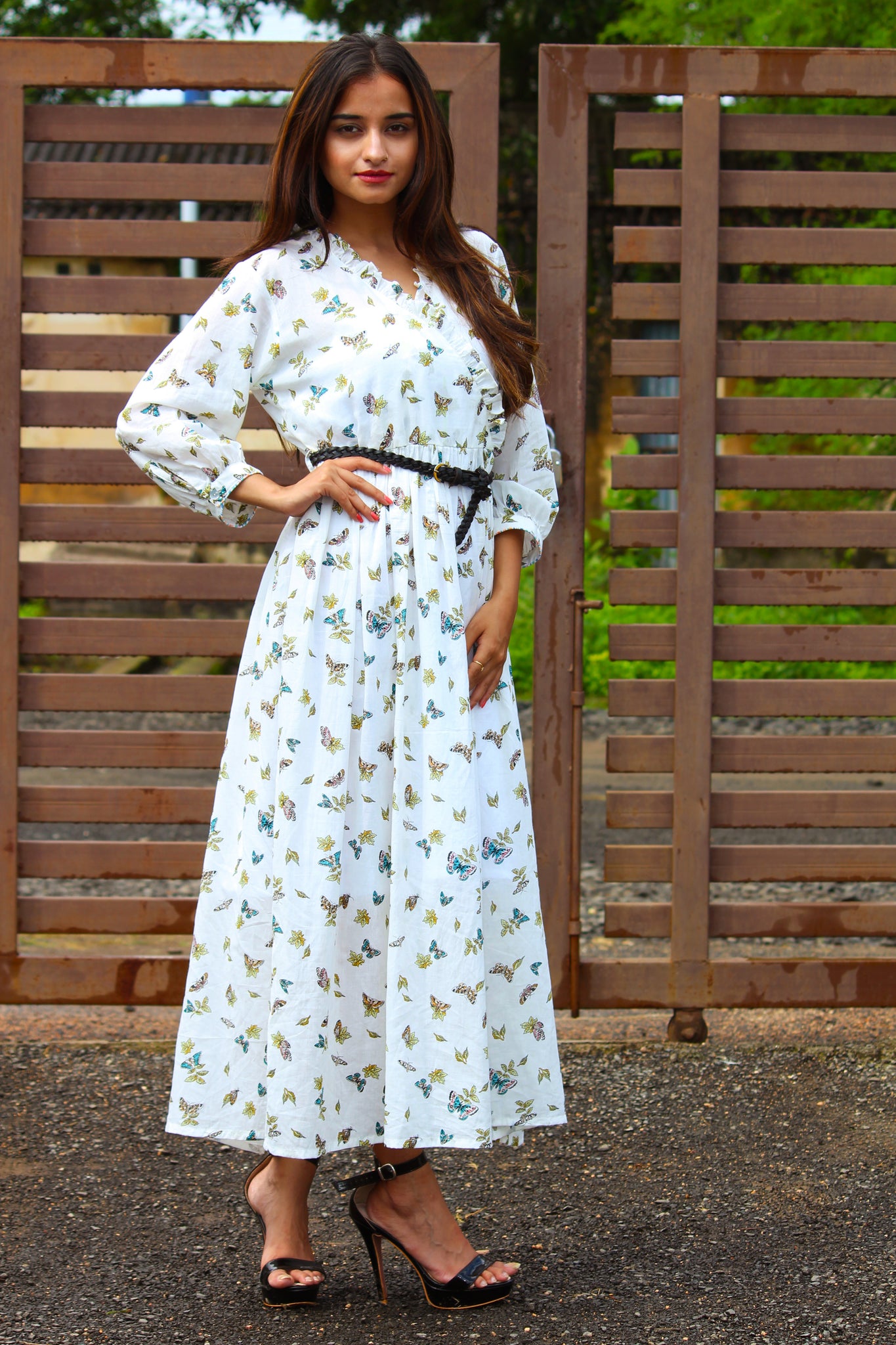 Butterfly Print Ruffle Dress