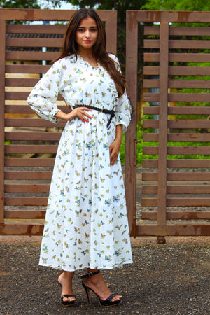 Butterfly Print Ruffle Dress