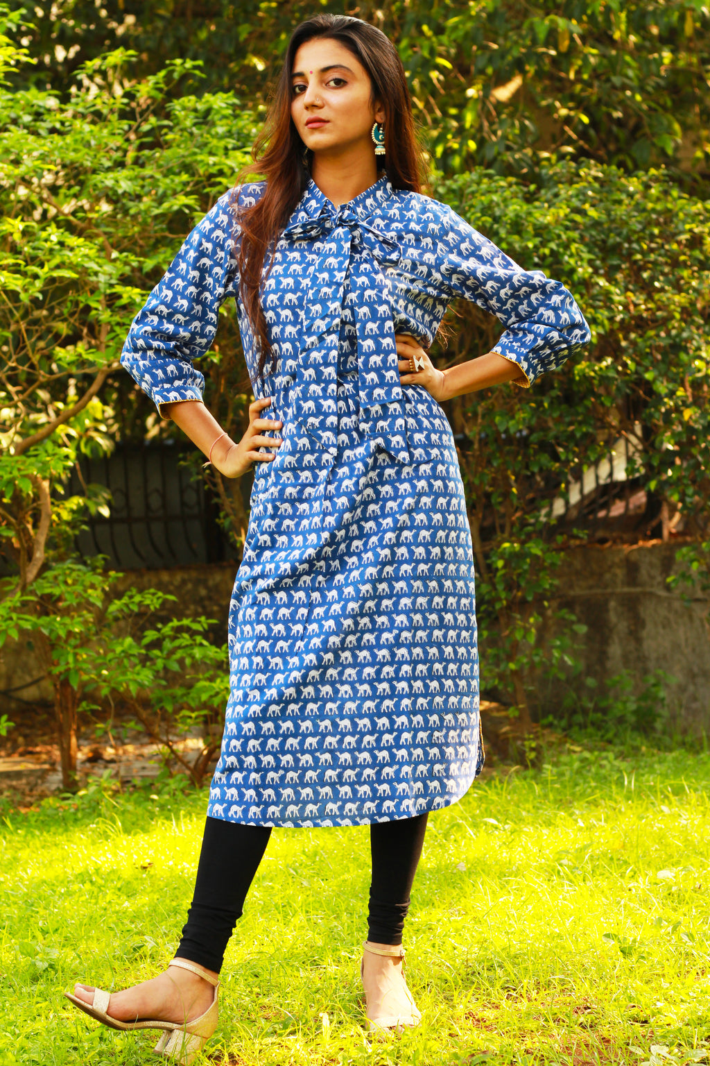 Camel Print Tie Up Kurta