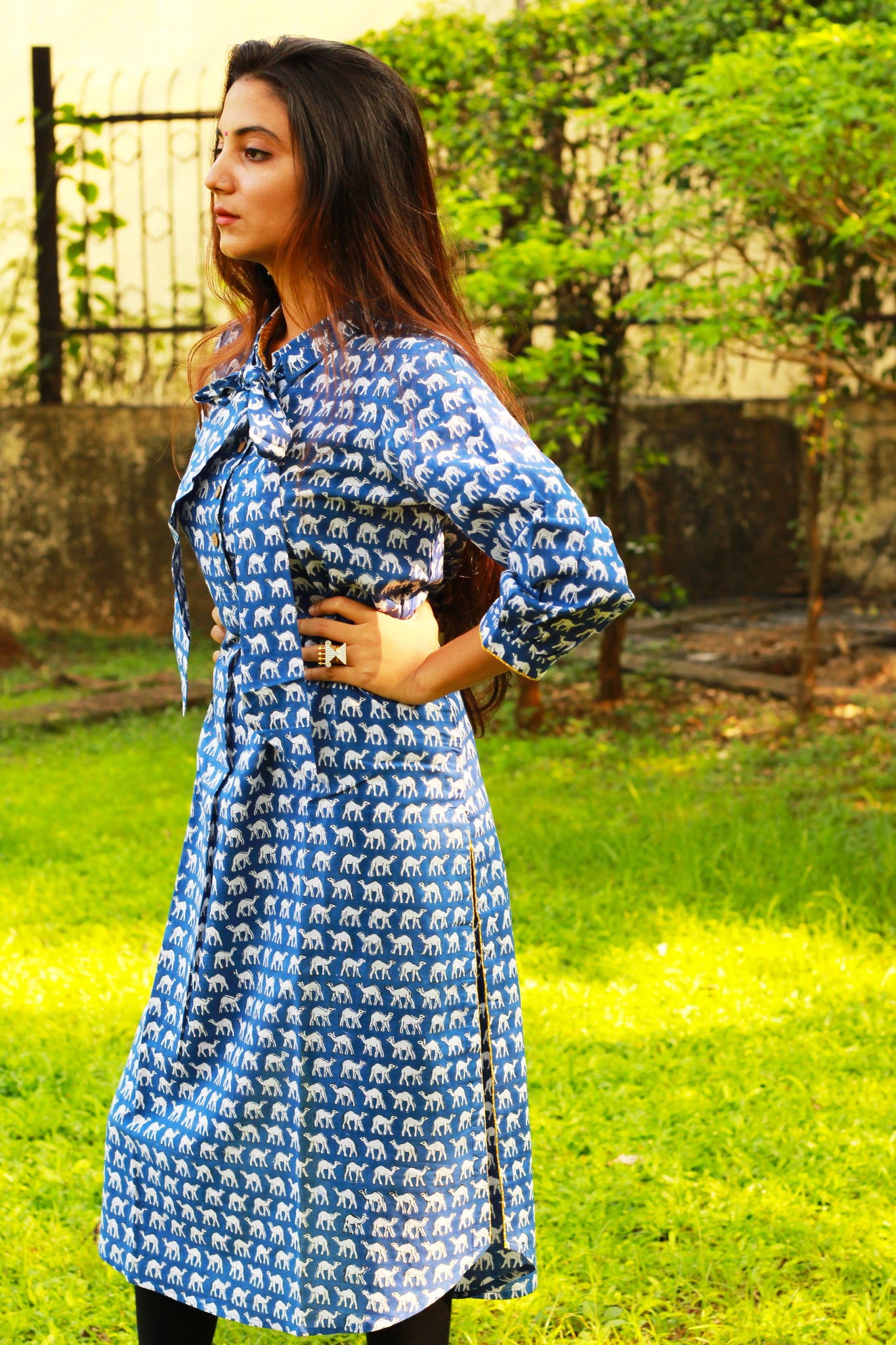 Camel Print Tie Up Kurta