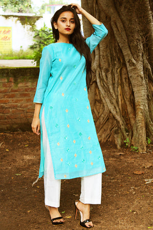Chanderi Hand Embroidery Kurta