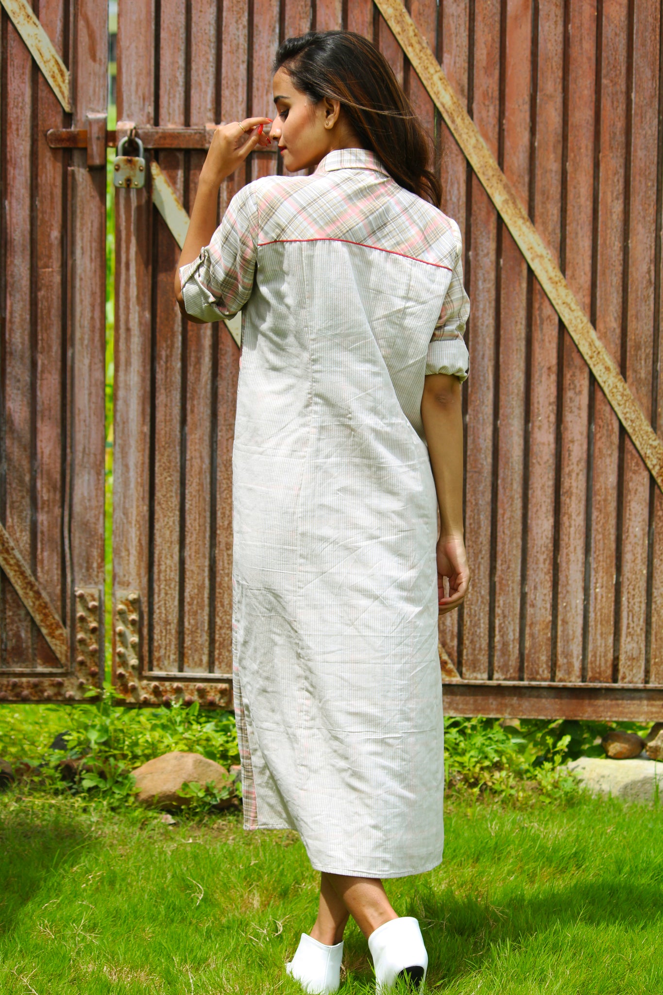 Checks And Stripes Shirt Dress