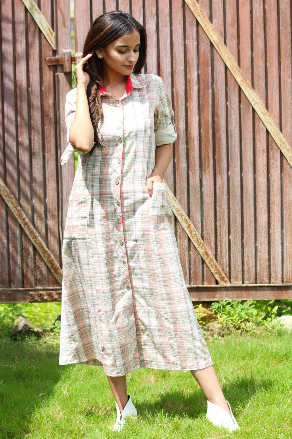 Checks And Stripes Shirt Dress