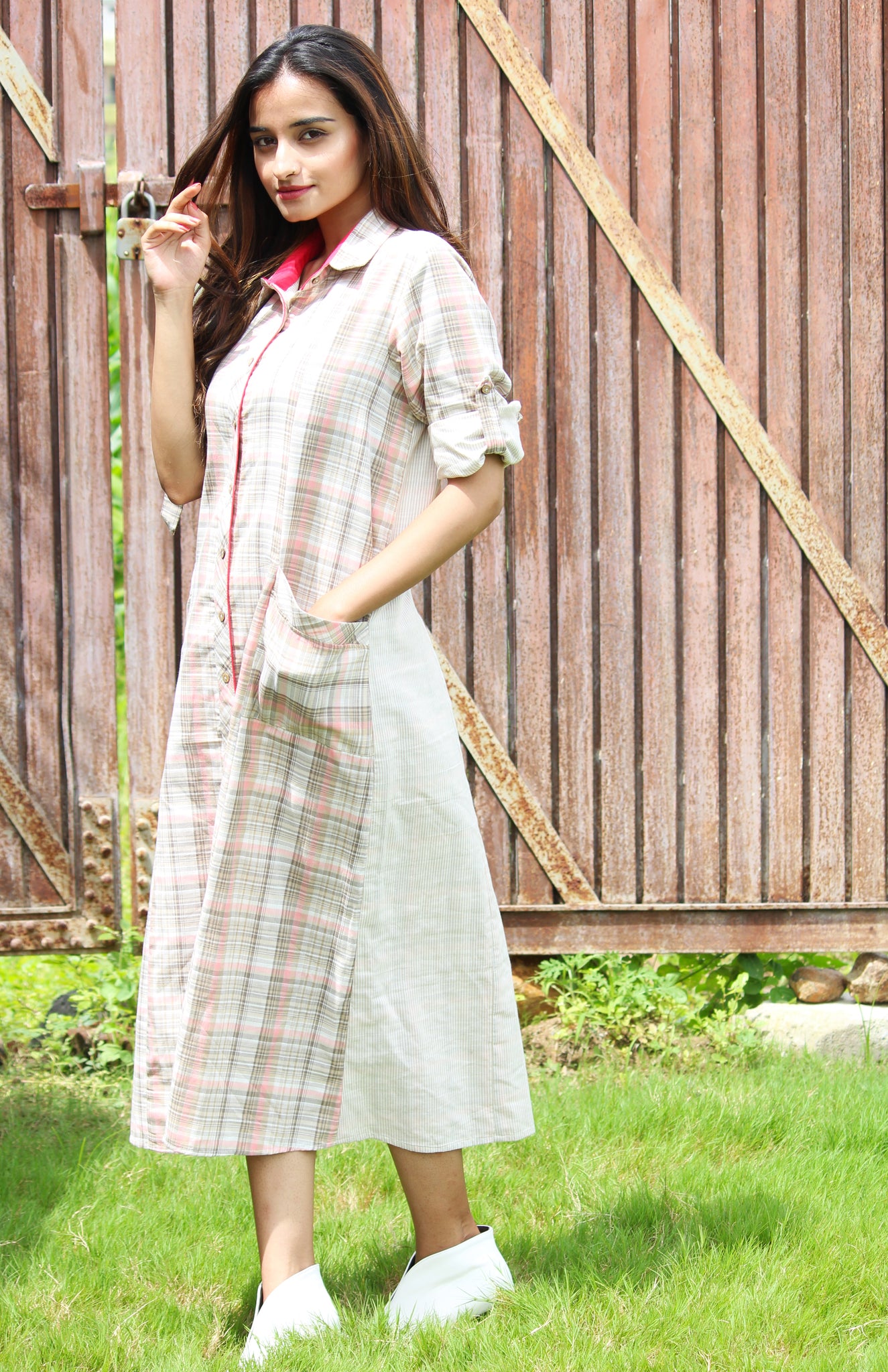 Checks And Stripes Shirt Dress