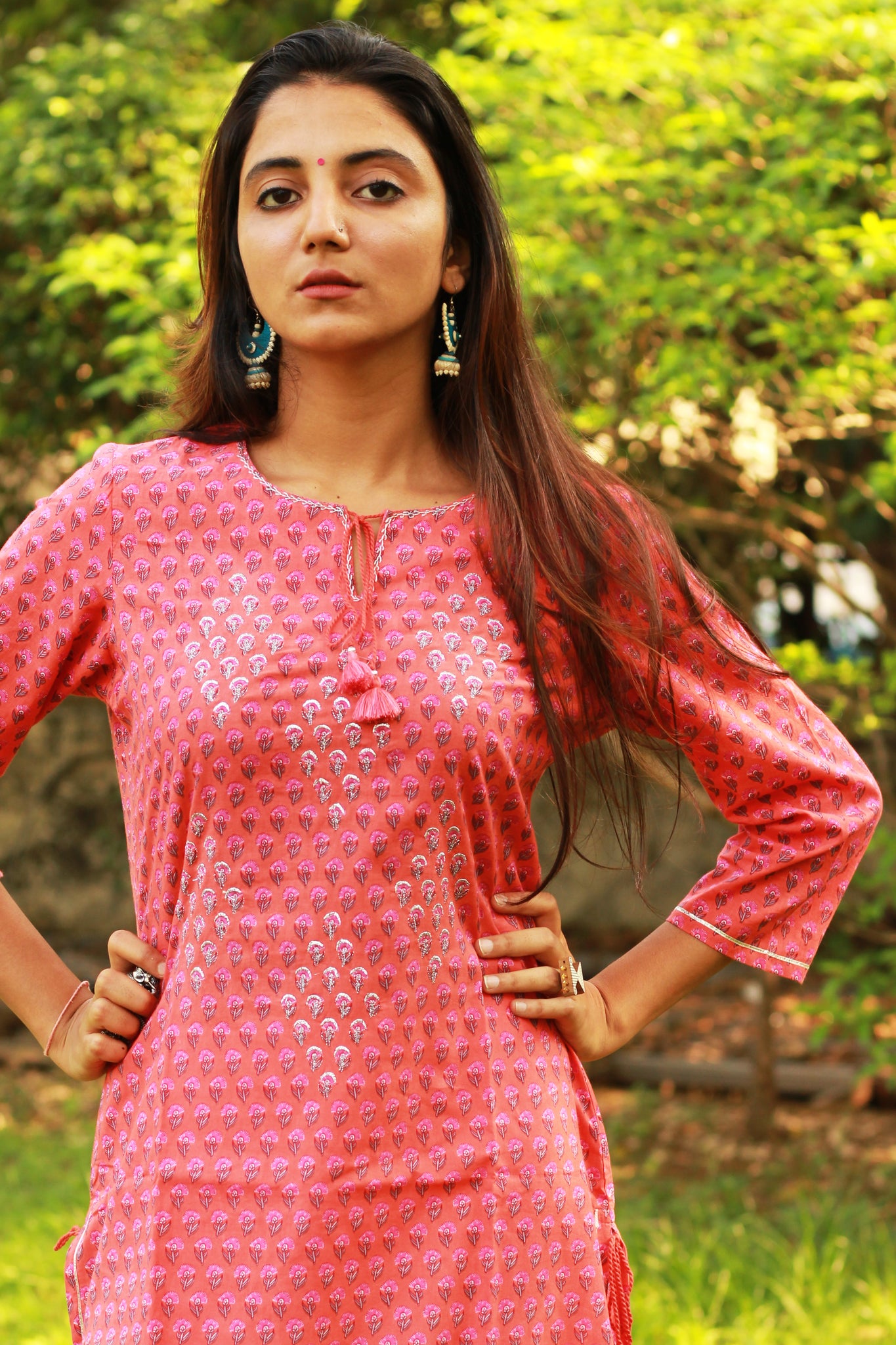 Coral Floral Print Kurta