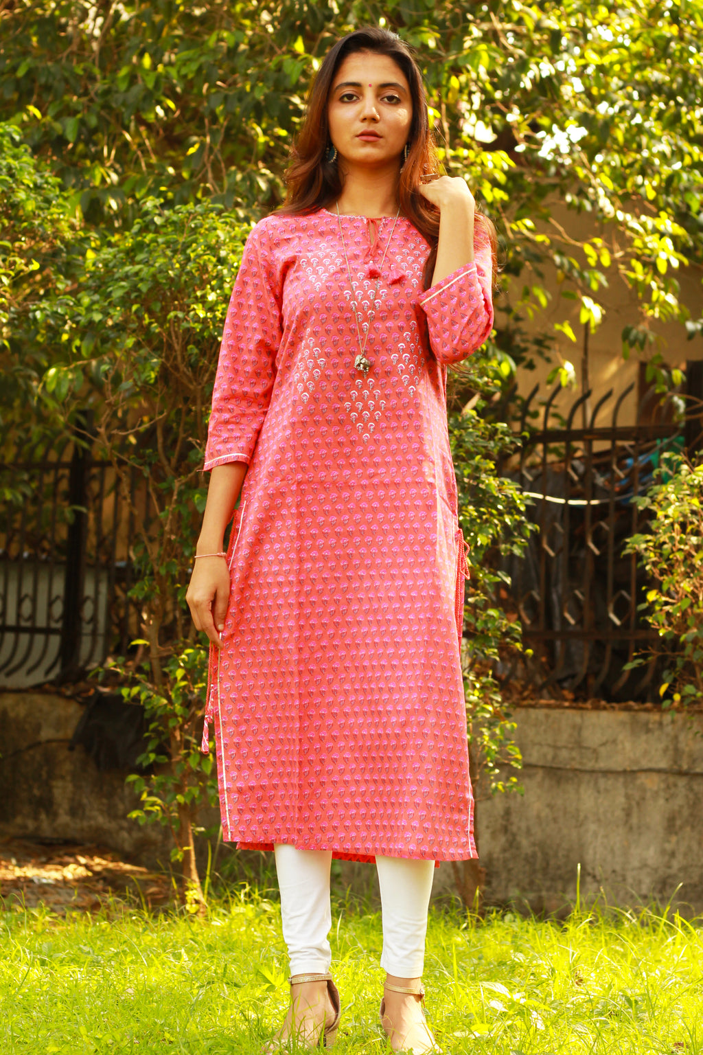 Coral Floral Print Kurta