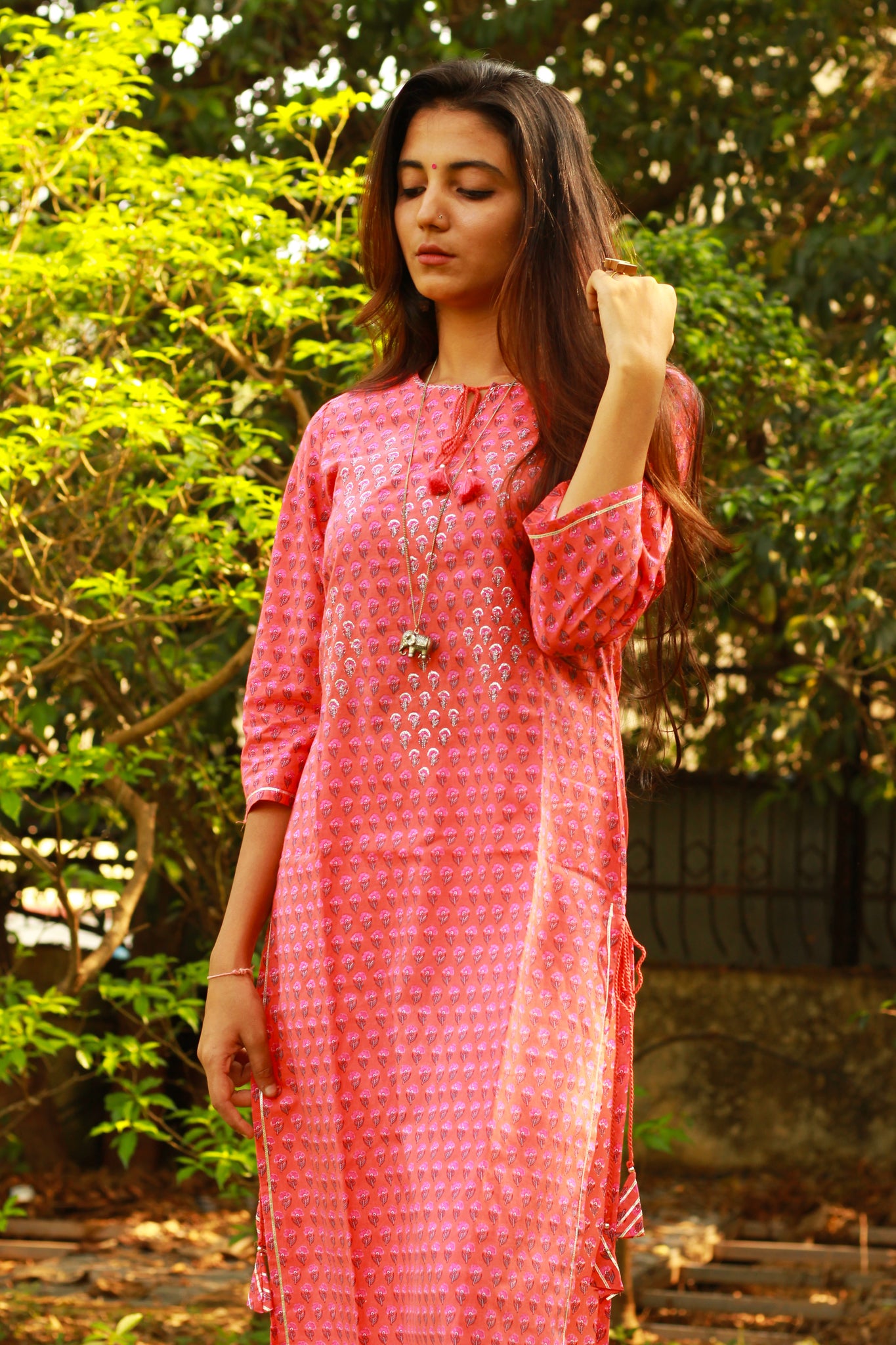 Coral Floral Print Kurta