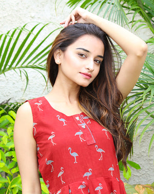Flamingo Print Sleeveless Dress