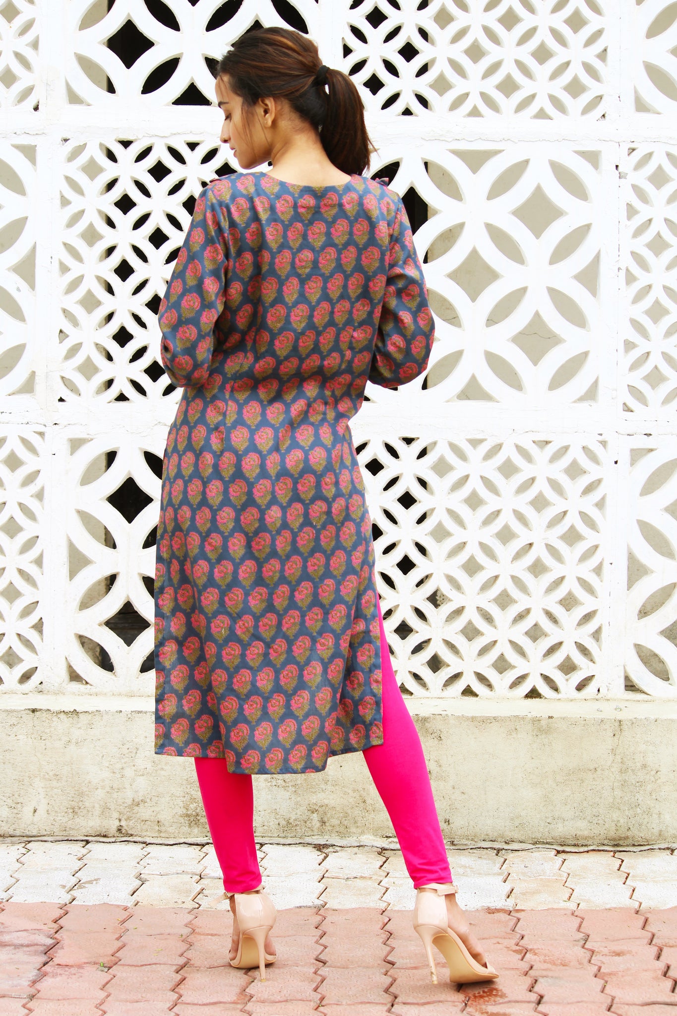 Floral Print Ruffle Kurta