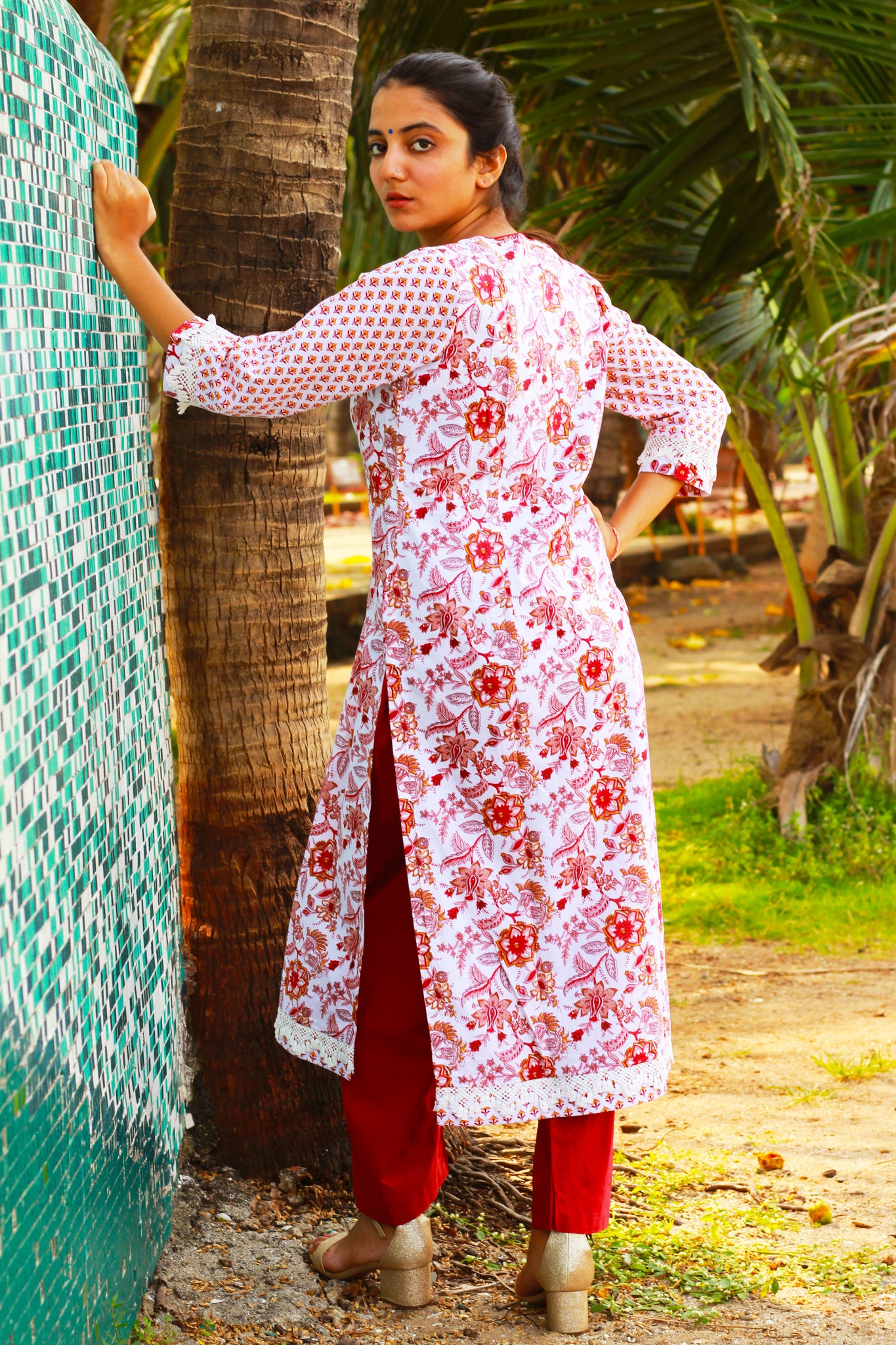 Floral Print Tassel Lace Kurta