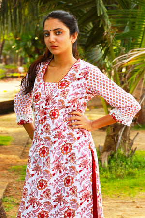 Floral Print Tassel Lace Kurta