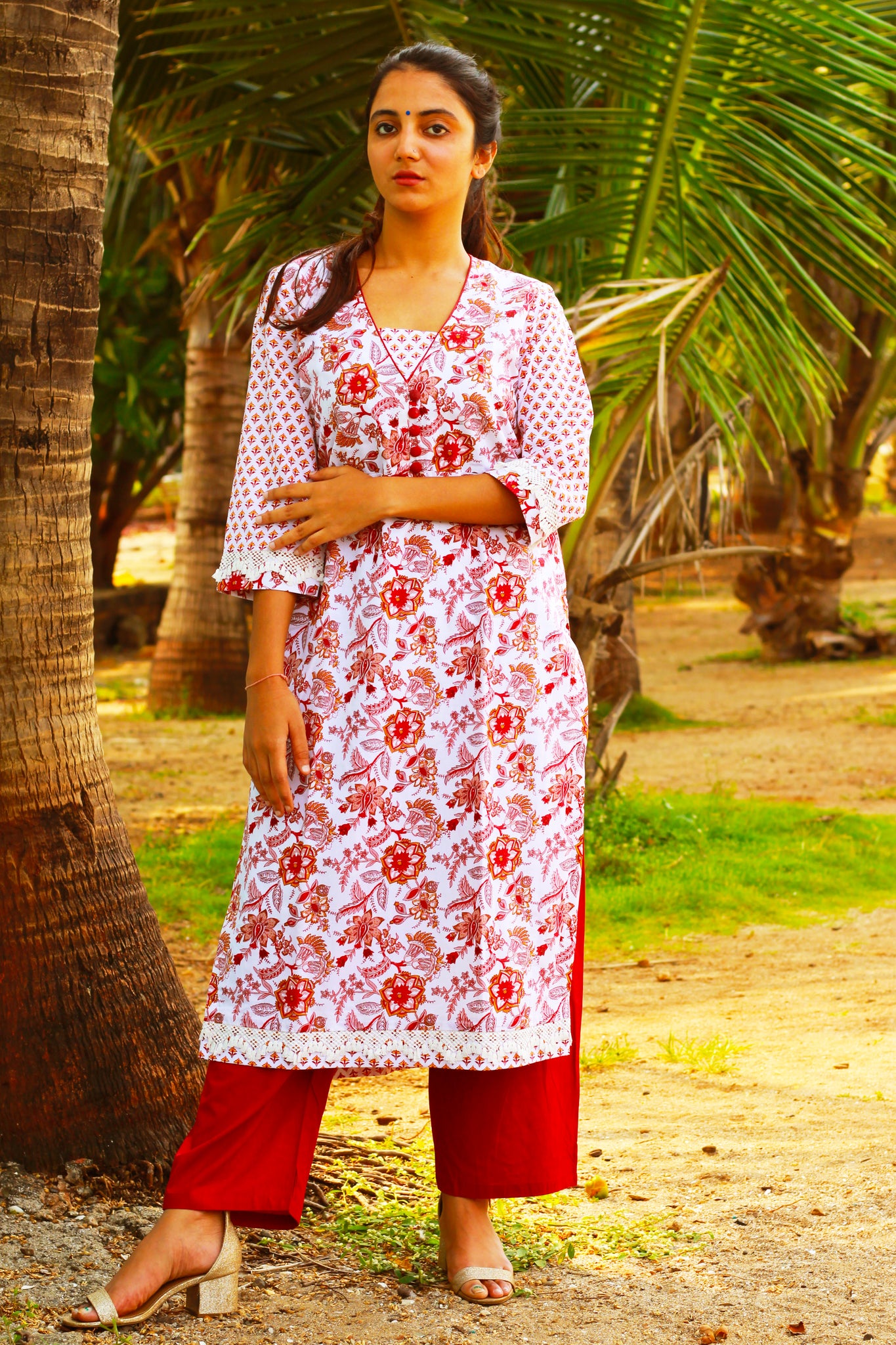 Floral Print Tassel Lace Kurta
