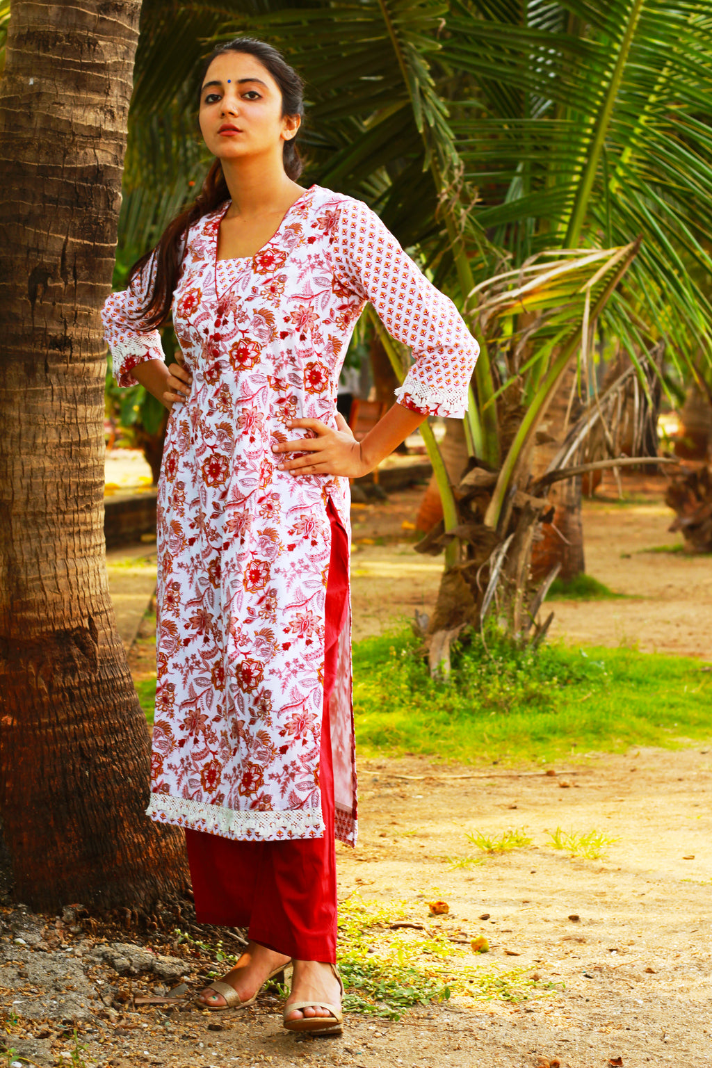 Floral Print Tassel Lace Kurta