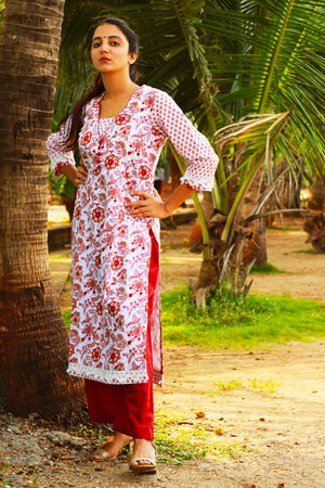 Floral Print Tassel Lace Kurta