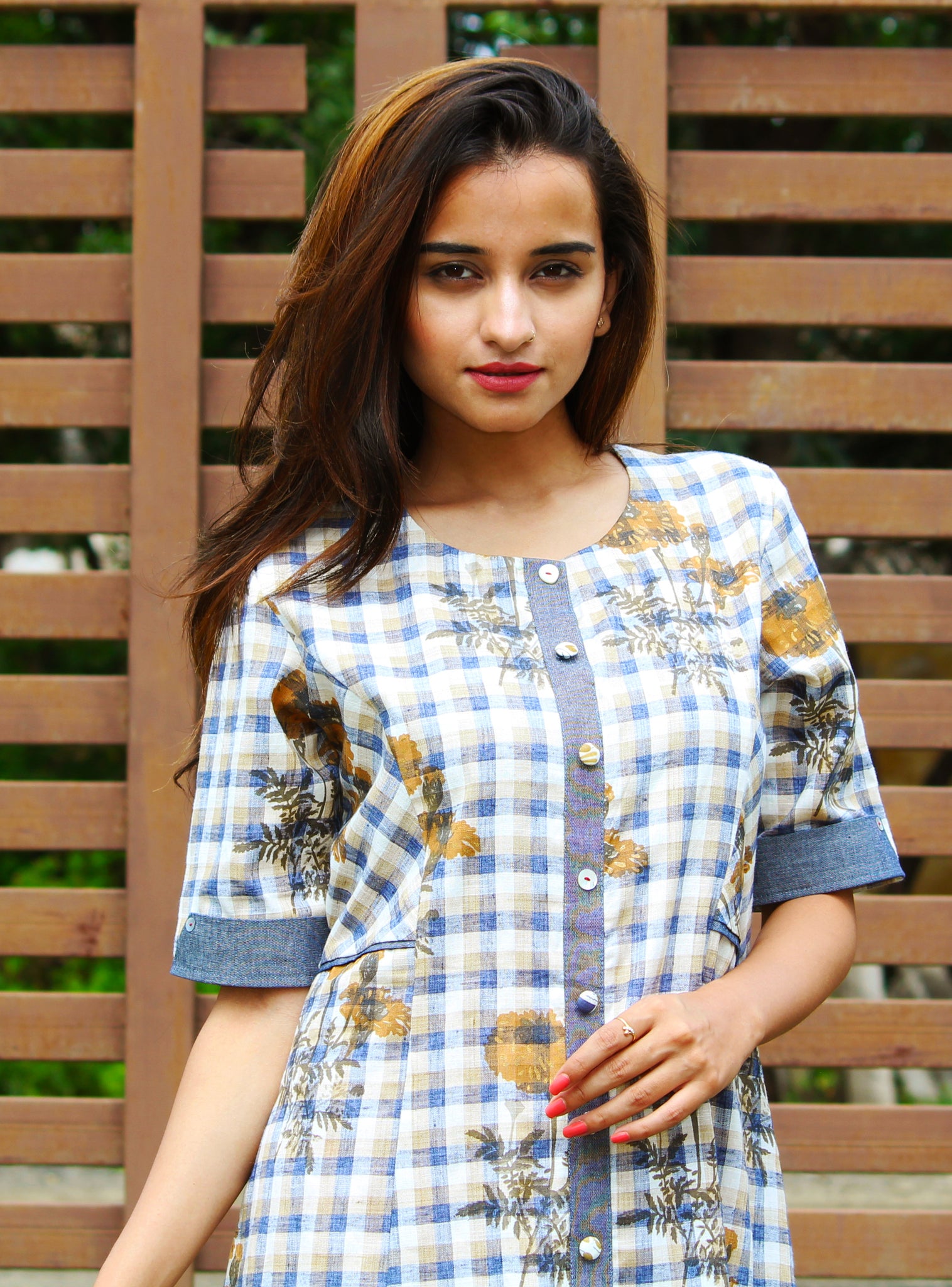 Floral Print Yarn Dyed Cotton Dress