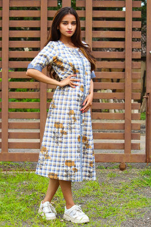 Floral Print Yarn Dyed Cotton Dress