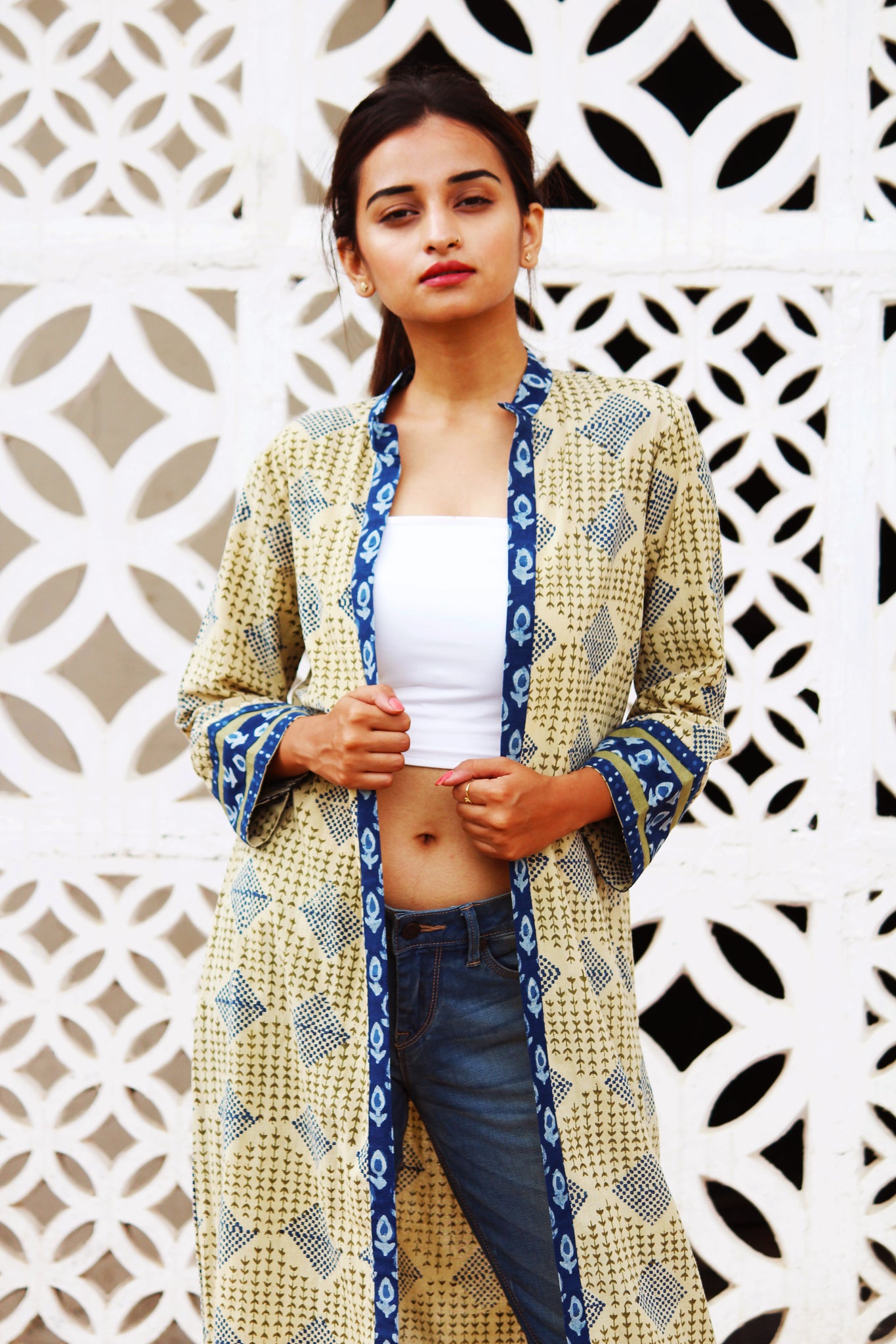 Geometric Print Long Jacket