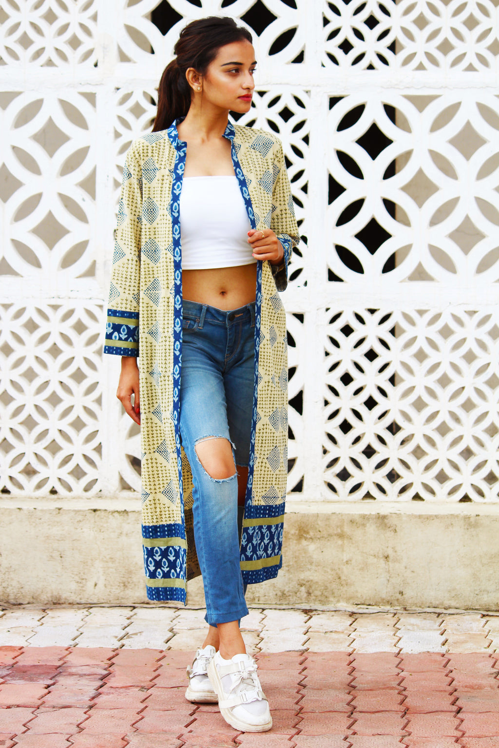 Geometric Print Long Jacket