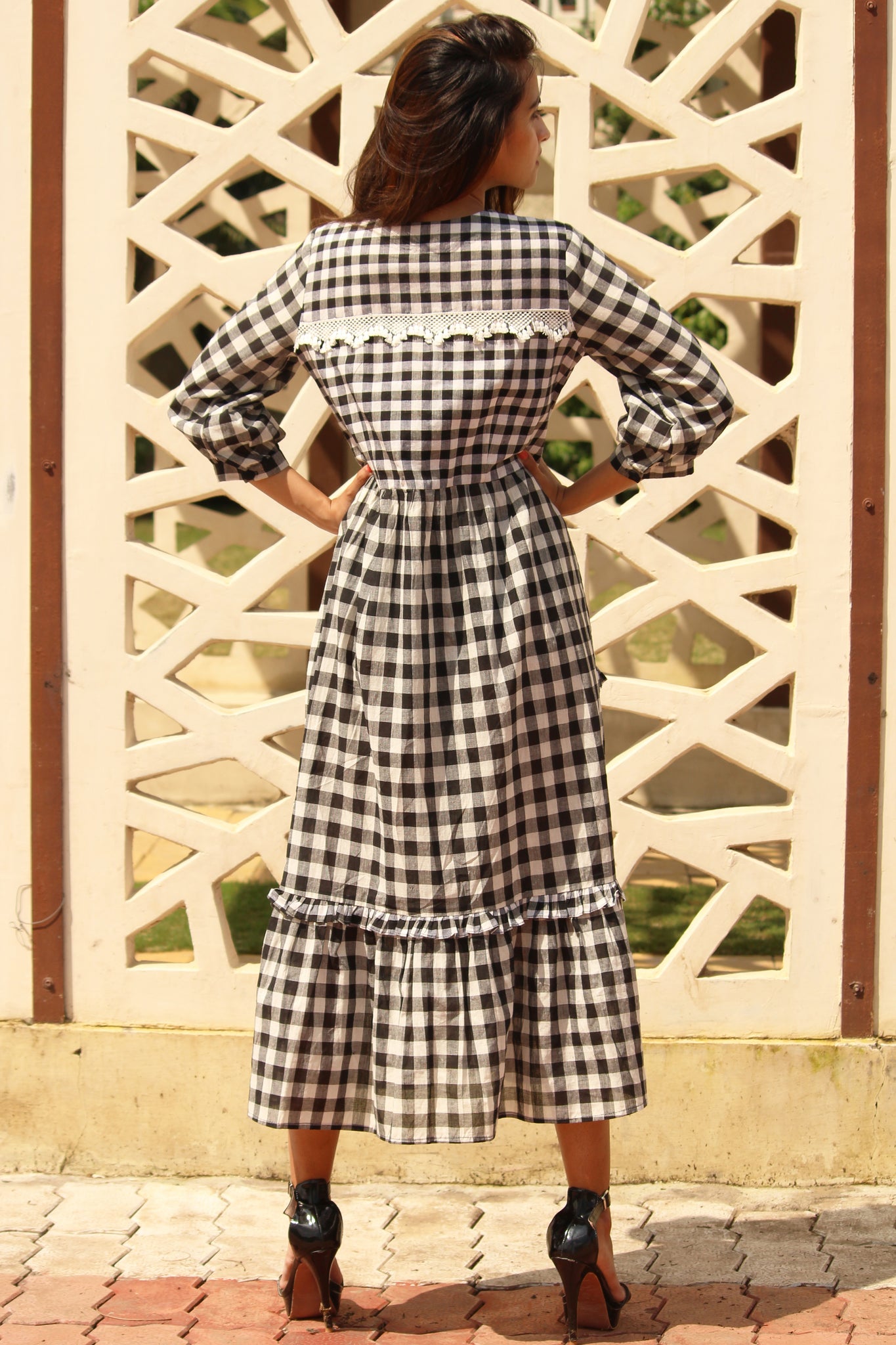 Gingham Fit-and-Flare Dress