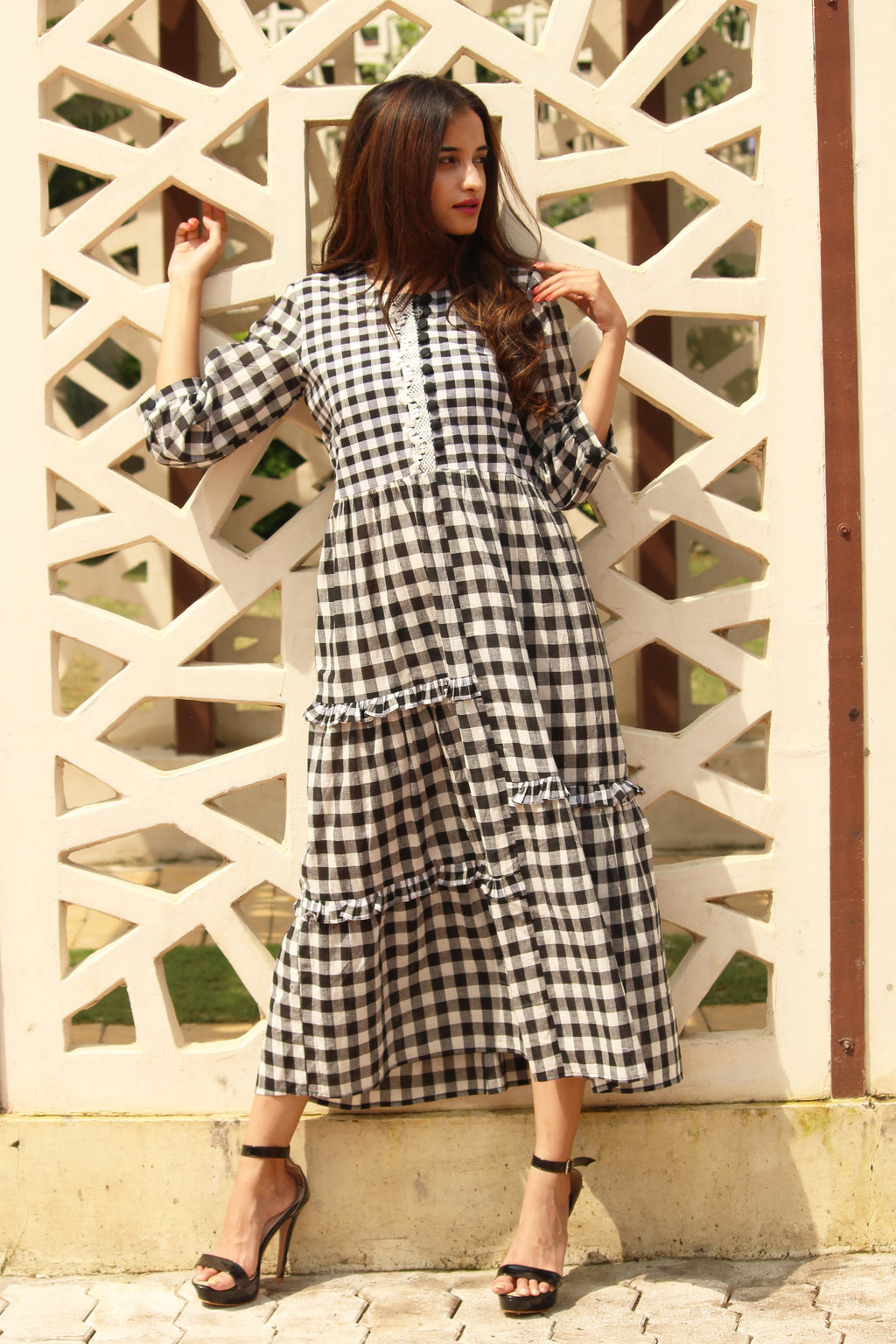 Gingham Fit-and-Flare Dress